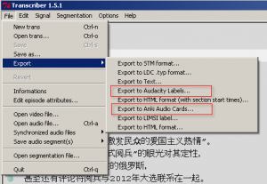 screenshot-Transcriber export submenu