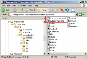 screenshot-installing files to Transcriber export directory